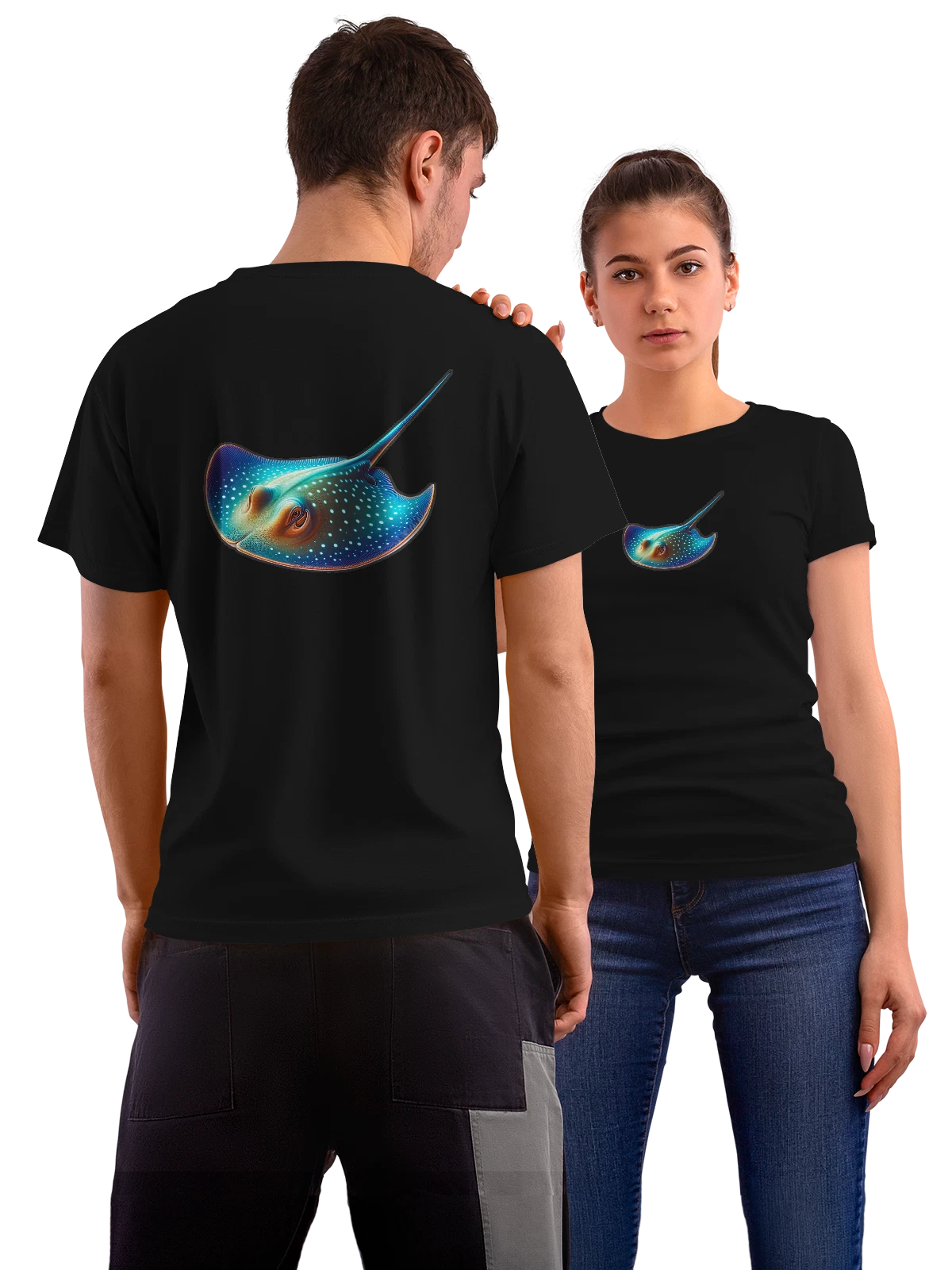 Футболка Скат чёрная с принтом на спине — мужская футболка — Чёрная, фото 1