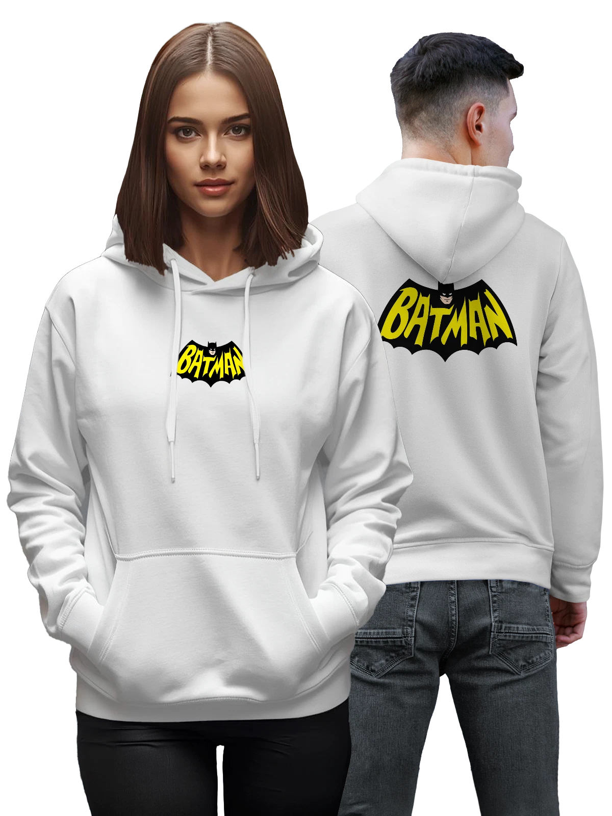 Худи Batman логотип Бэтмен жёлтый в маске белое с принтом — маска Бэтмена — Белая, фото 1