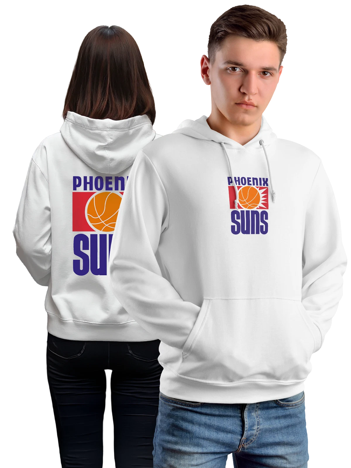 Худи Phoenix Suns с баскетбольным мячом и логотипом белое с принтом — баскетбол — Белая, фото 1