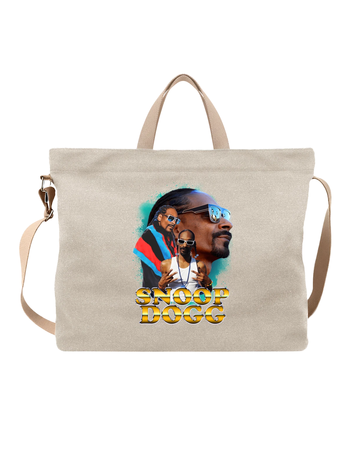 Сумка бежевая с принтом Снуп Догг в очках и цепочке Snoop Dogg — очки — Бежевая, фото 1