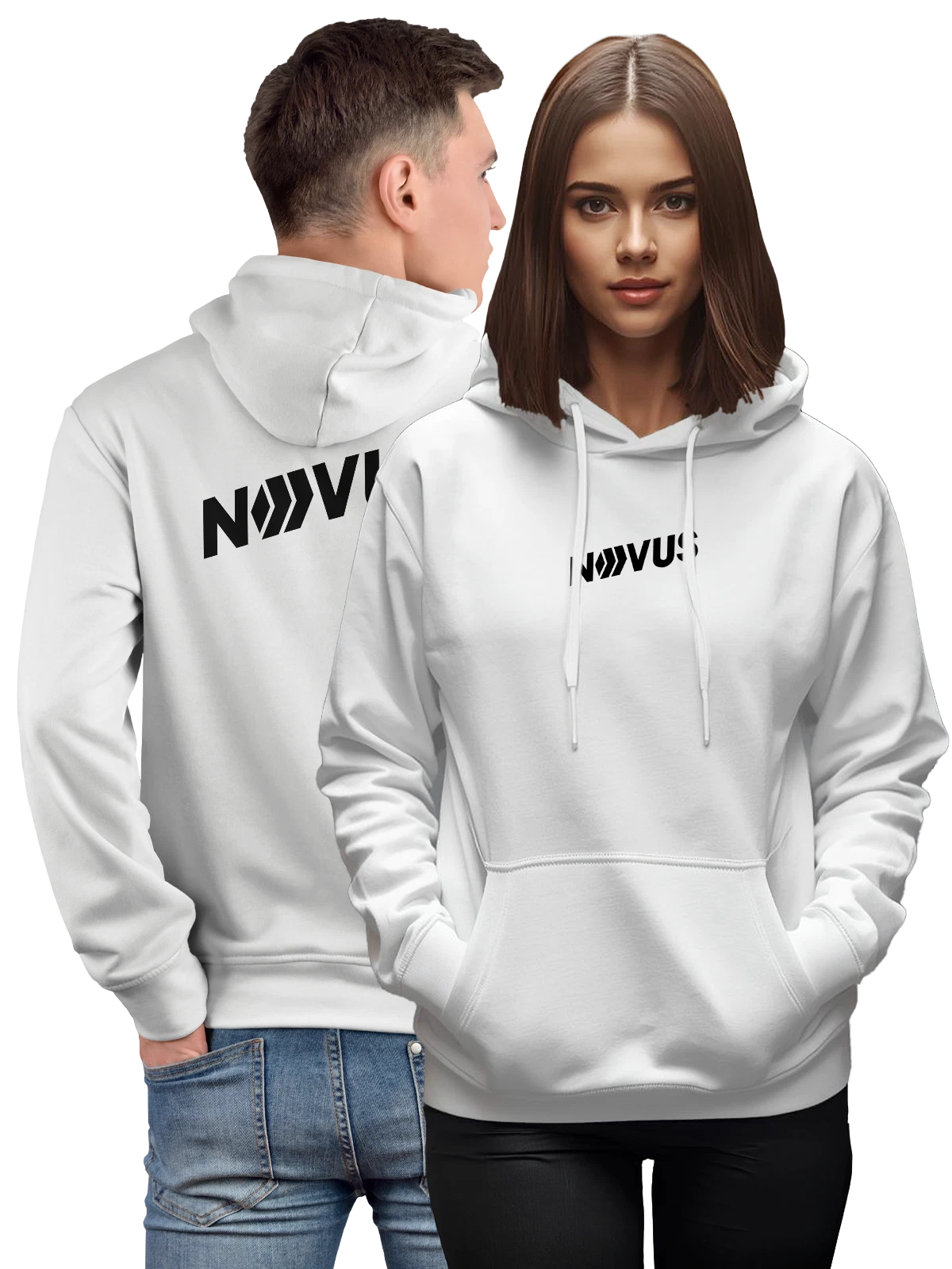 Худи Novus белое с принтом — современная айдентика — Белая, фото 1