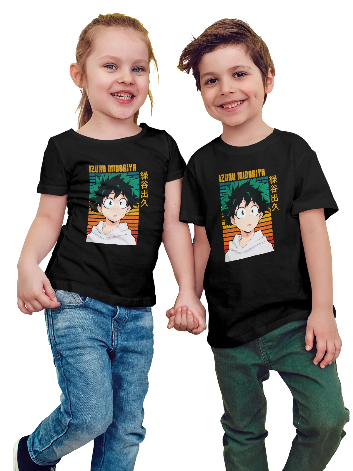 Футболка детская Изуку Мидория My Hero Academia в худи чёрная с принтом — белый худи — Чёрная, фото 1