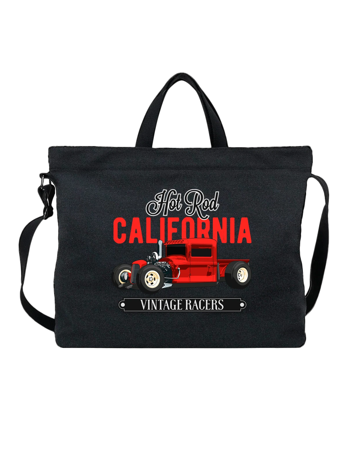 Сумка Ретро автомобиль hot rod california чёрная с принтом — дорога — Чёрная, фото 1
