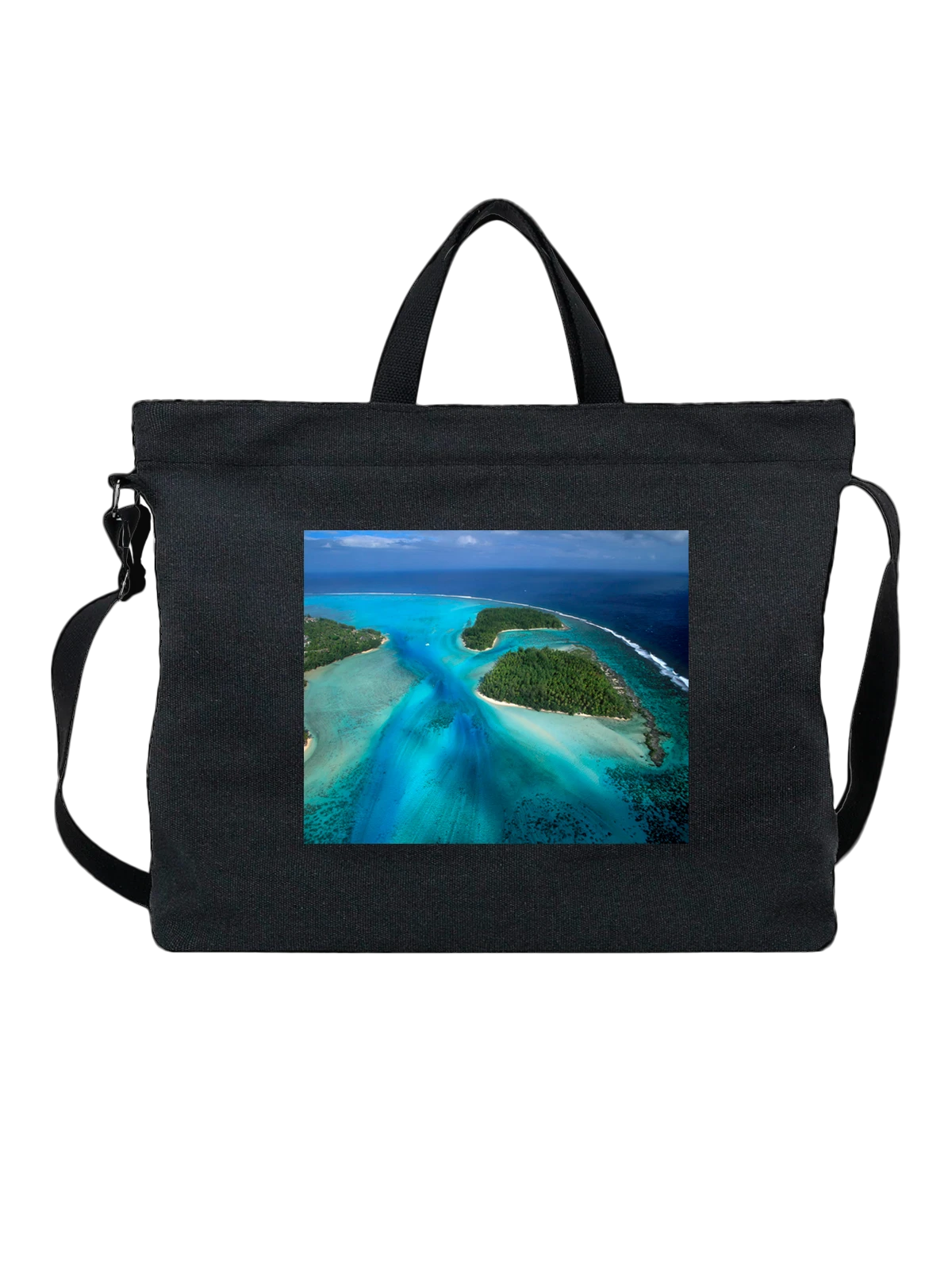Сумка чёрная с принтом Страна яркая Fluidity Moorea Island From — достопримечательность — Чёрная, фото 1