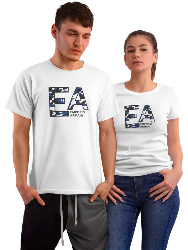 Футболка EA7 Emporio Armani с логотипом в камуфляже — Белая, фото 1