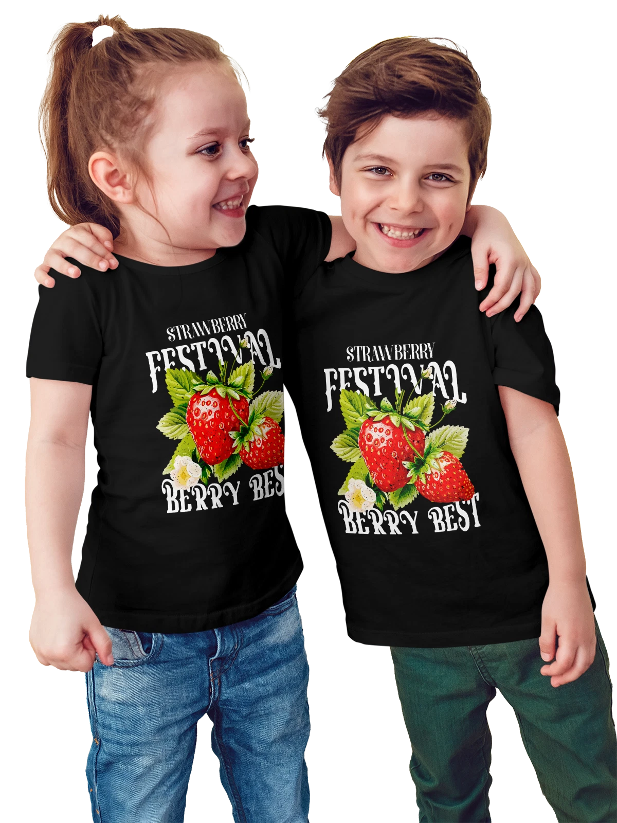 Футболка детская Клубника strawberry чёрная с принтом — растительная пища — Чёрная, фото 1