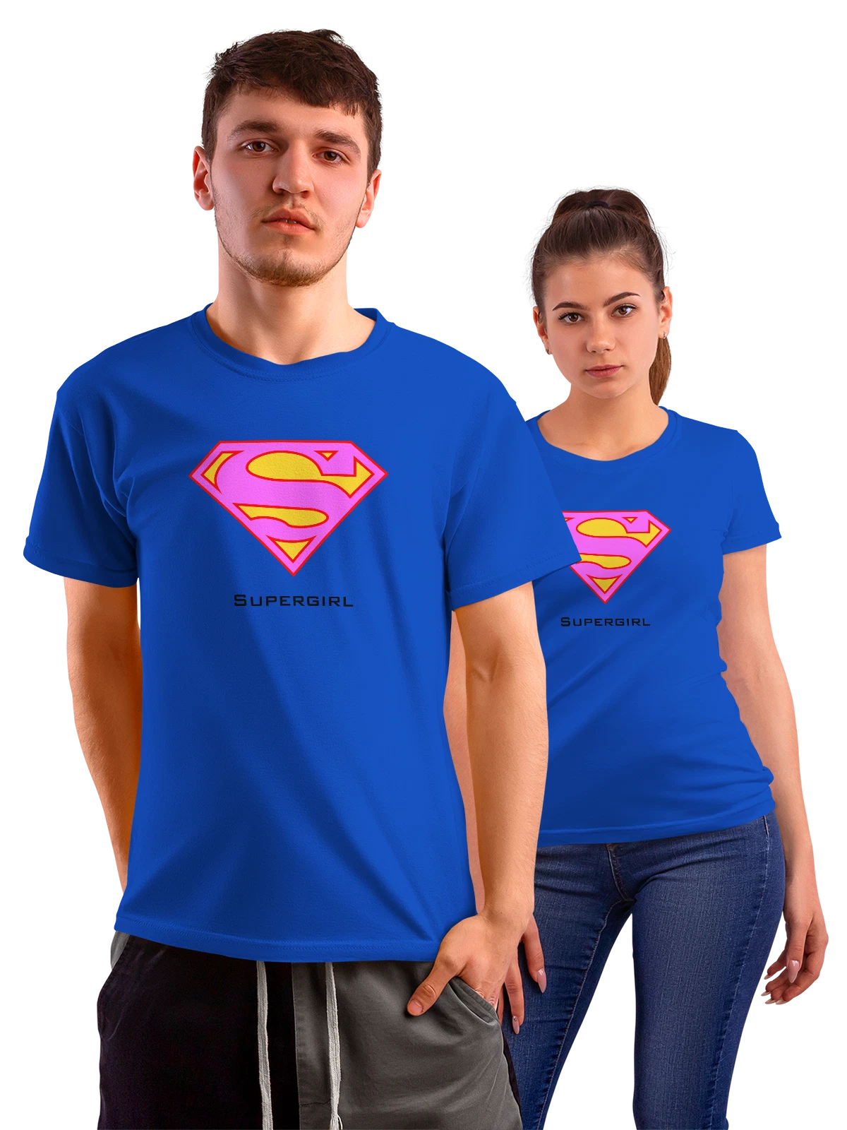 Футболка Супермен розовый знак щит логотип с эмблемой синяя с принтом — Superman emblem — Синяя, фото 1