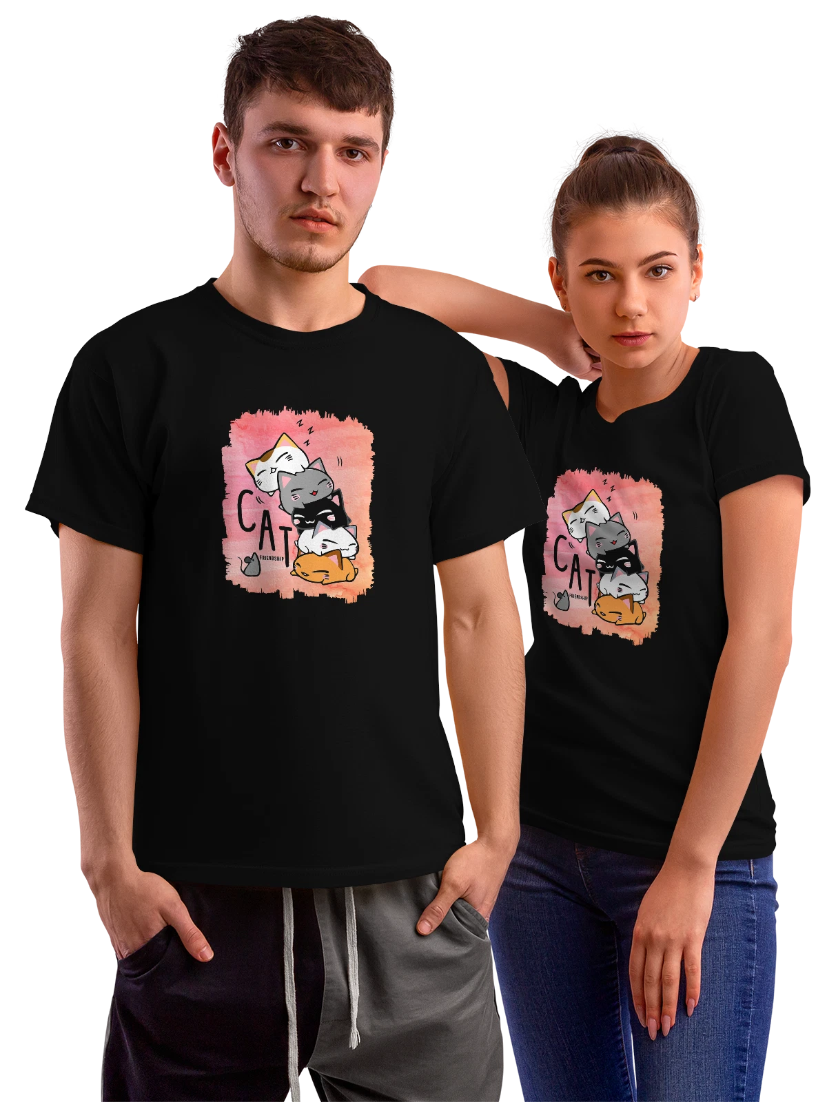 Футболка с кошками чёрная с принтом — домашний питомец — Чёрная, фото 1