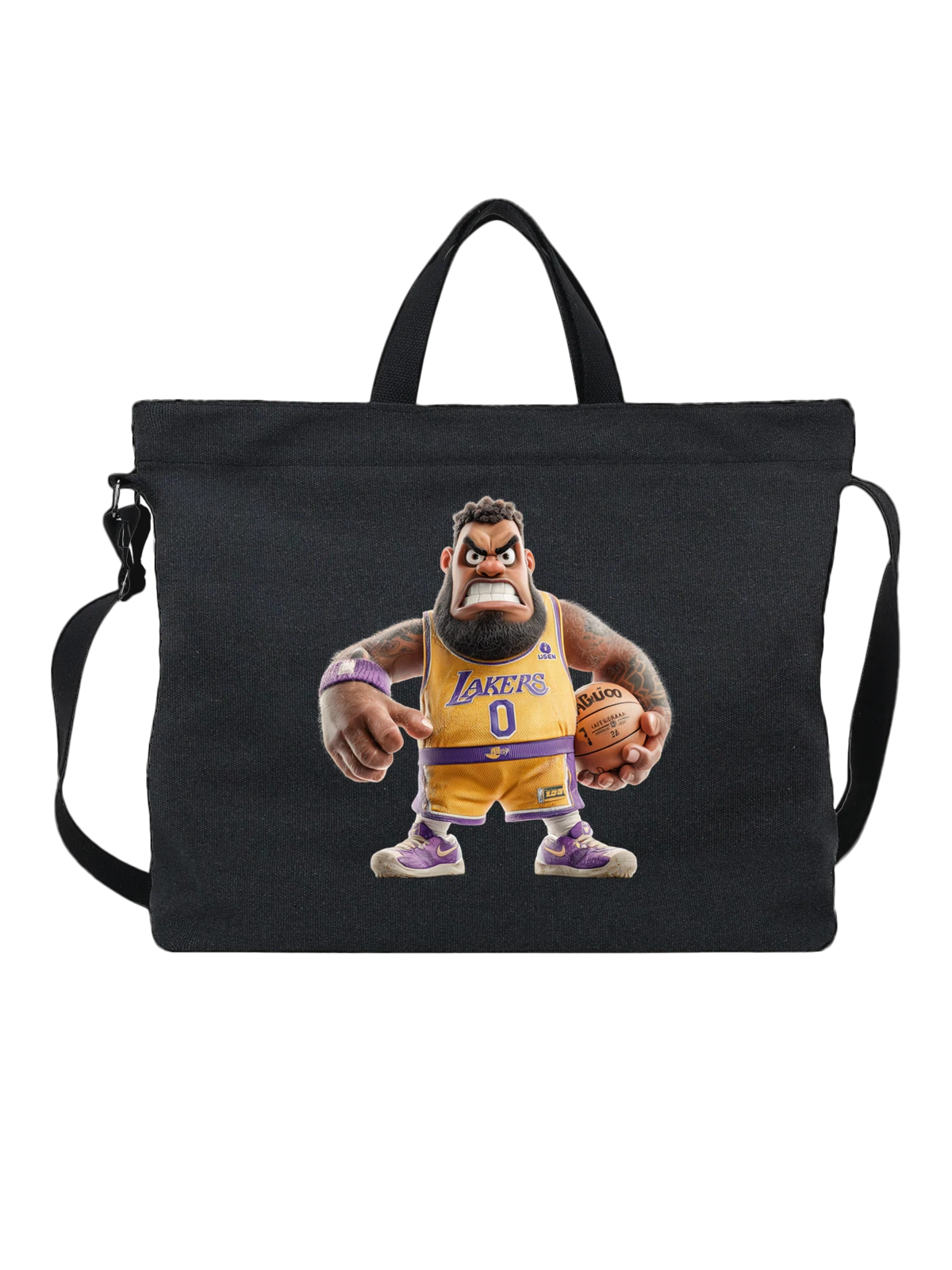 Сумка чёрная с принтом Баскетболист Lakers — злой герой — Чёрная, фото 1