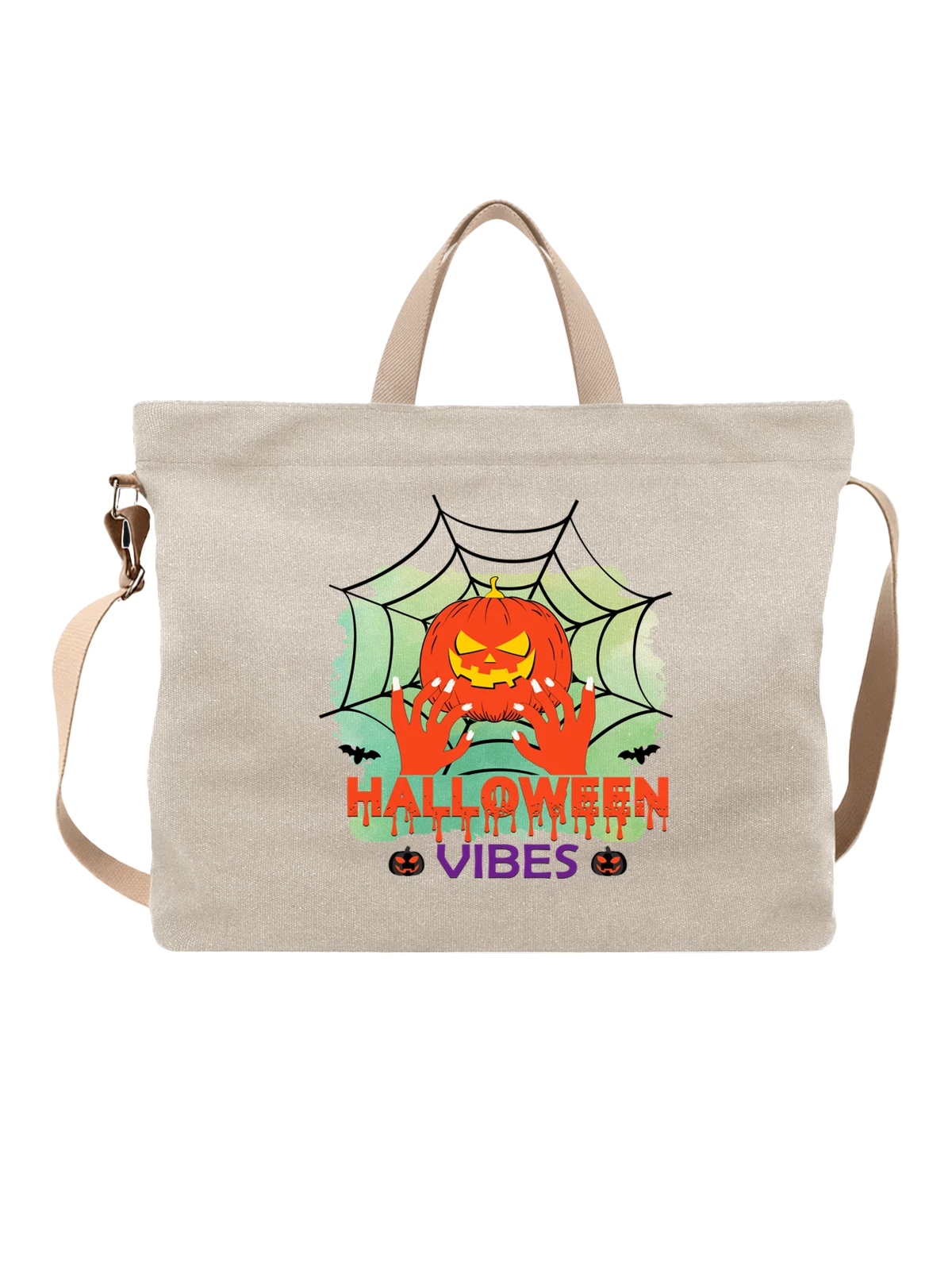 Сумка Тыква в паутине Halloween Vibes белая с принтом — мистический дизайн — Белая, фото 1
