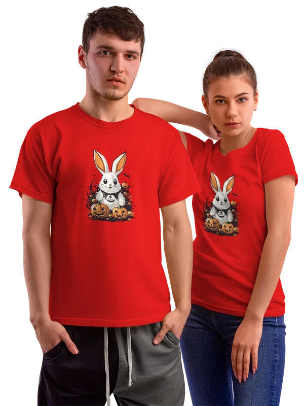 Футболка Кролик Bunny Хэллоуин мультфильм милый — Красная, фото 1