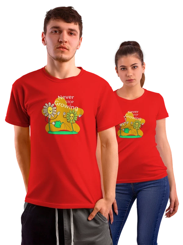 Футболка с цветами прикол never stop growing — Красная, фото 1