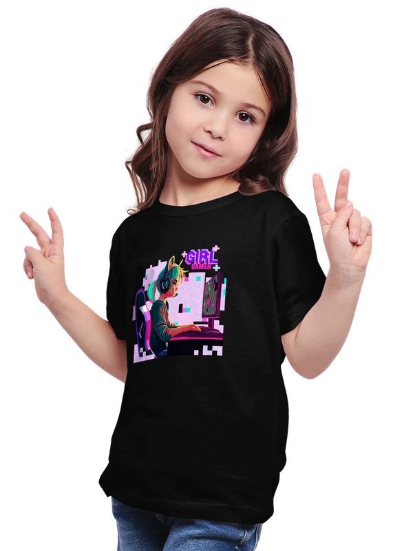 Футболка с девушкой girl gamer — Чёрная, фото 1