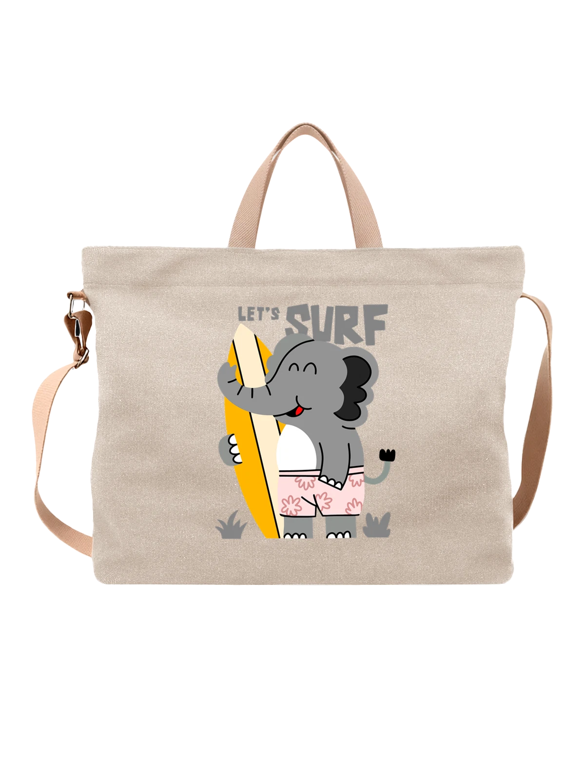 Сумка Слон lets surf белая с принтом — унисекс футболка — Белая, фото 1