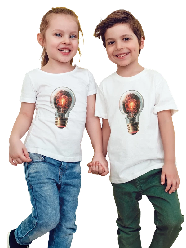 Футболка светящаяся лампочка с шестернями и механизмом — Белая, фото 1