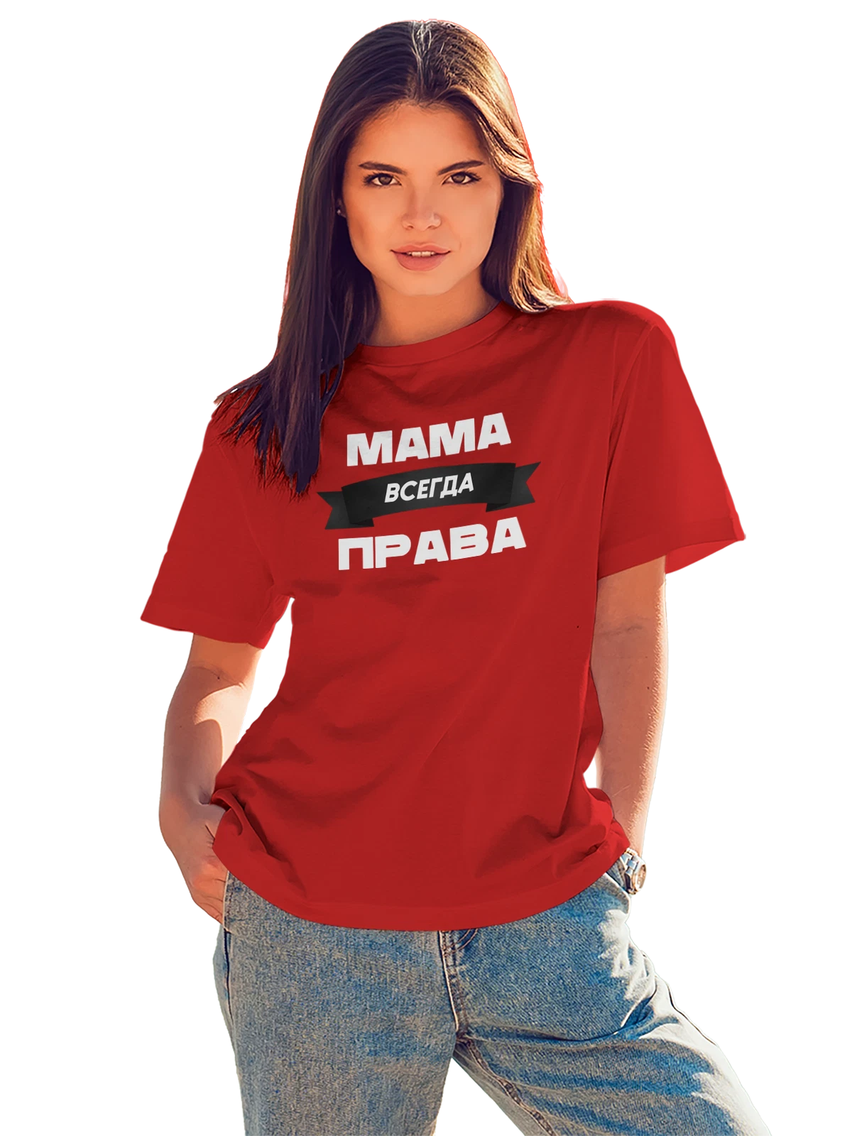 Футболка с надписью мама права красная с принтом — для мужа — Красная, фото 1