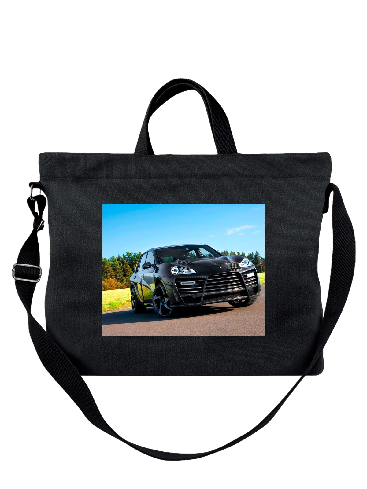 Сумка чёрная с принтом Машина Porshe carbon — легендарная модель — Чёрная, фото 1