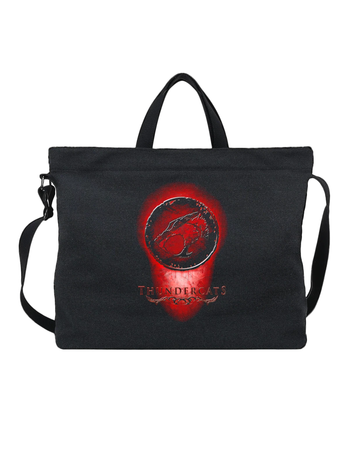 Сумка чёрная с принтом ThunderCats с красным логотипом — надпись — Чёрная, фото 1