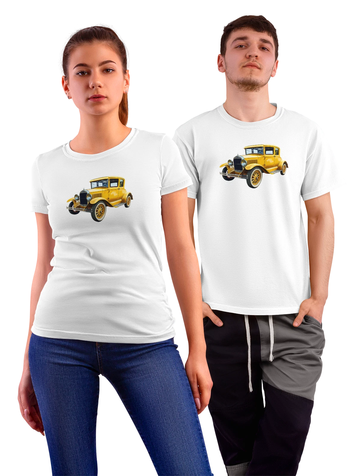 Футболка Ford Model A coupe желтый ретро стиль белая с принтом — олдтаймер — Белая, фото 1
