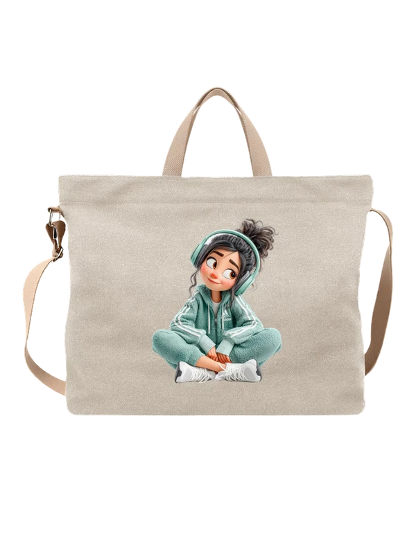 Сумка cartoon girl в наушниках и зелёном костюме — Белая, фото 1