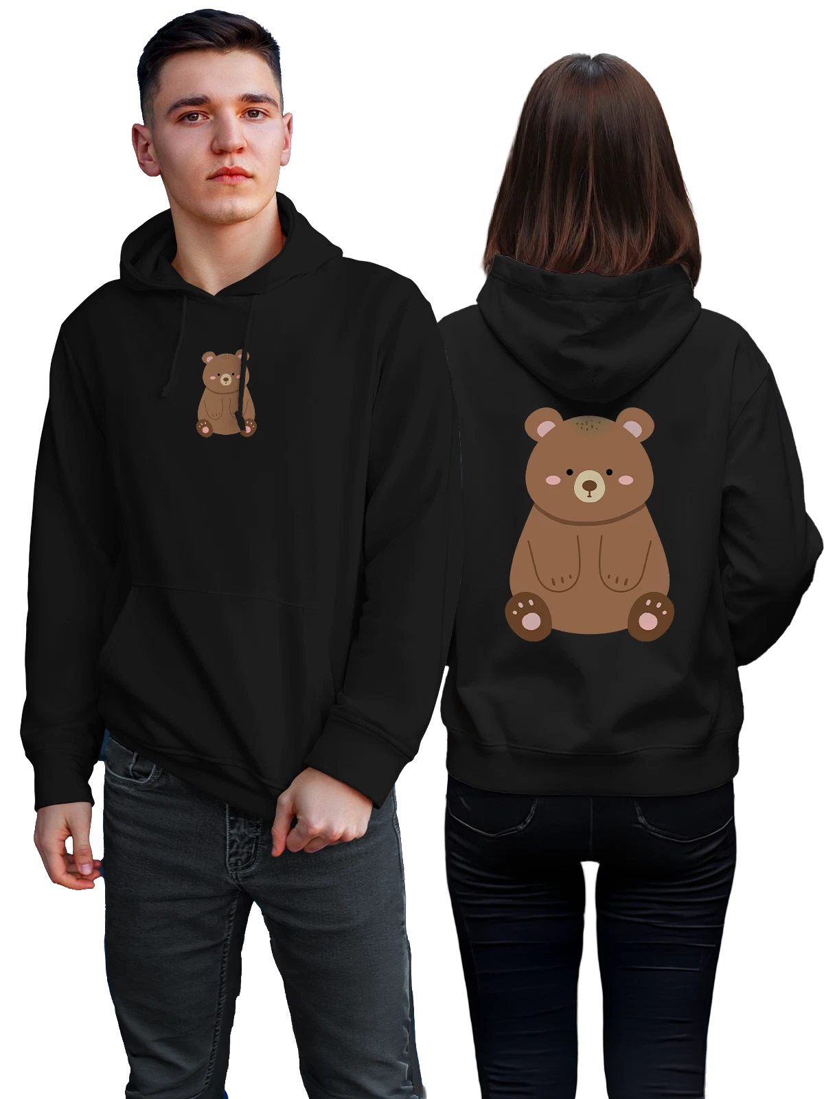 Худи Милый бурый медвежонок с розовыми лапками чёрное с принтом — bear family — Чёрная, фото 1