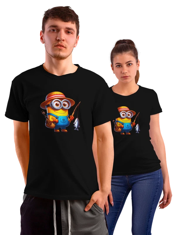 Футболка с Миньоном Minion рыбака — Чёрная, фото 1