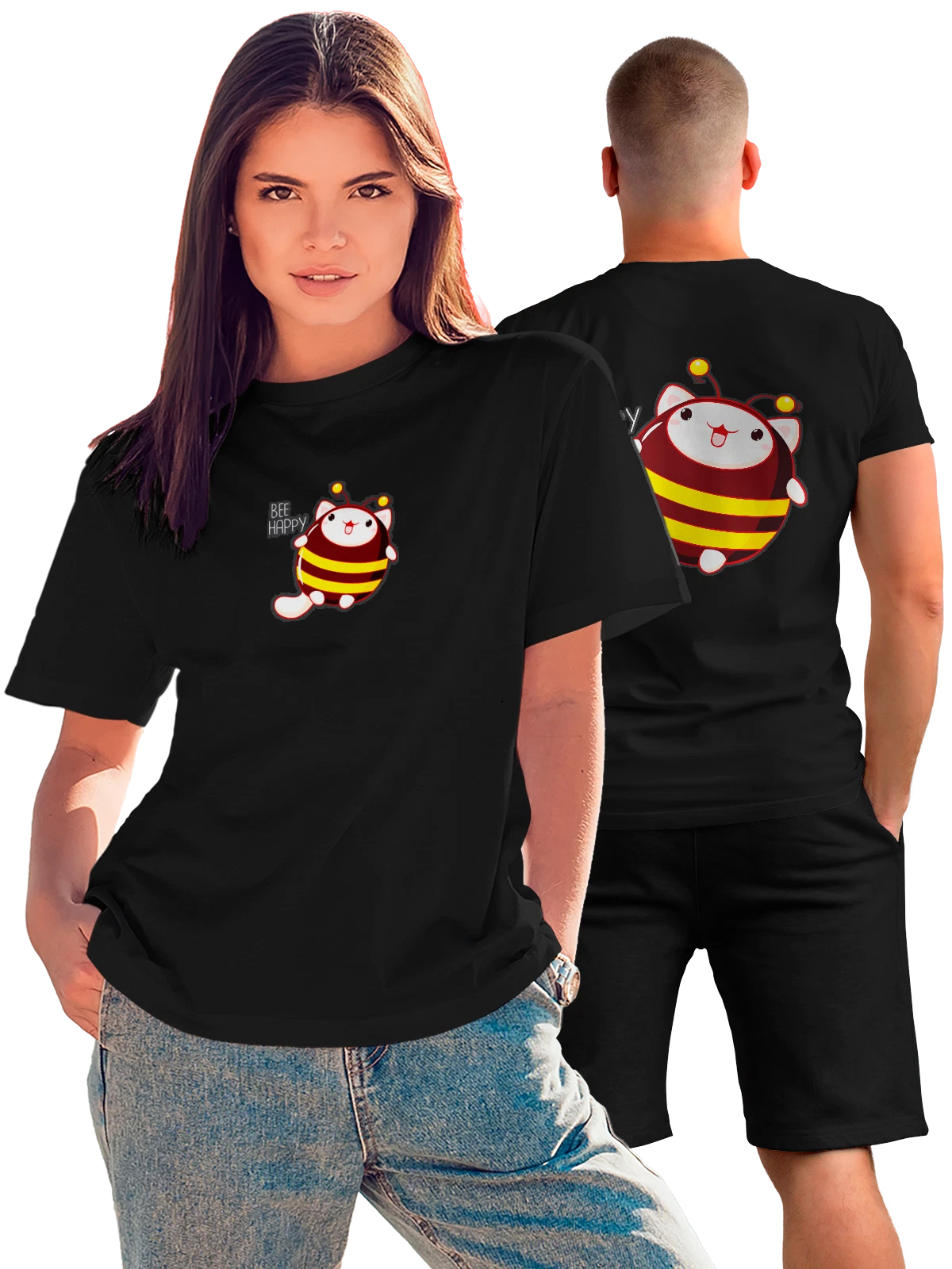 Футболка Пчела bee happy чёрная с принтом на спине — подарок любителю природы — Чёрная, фото 1