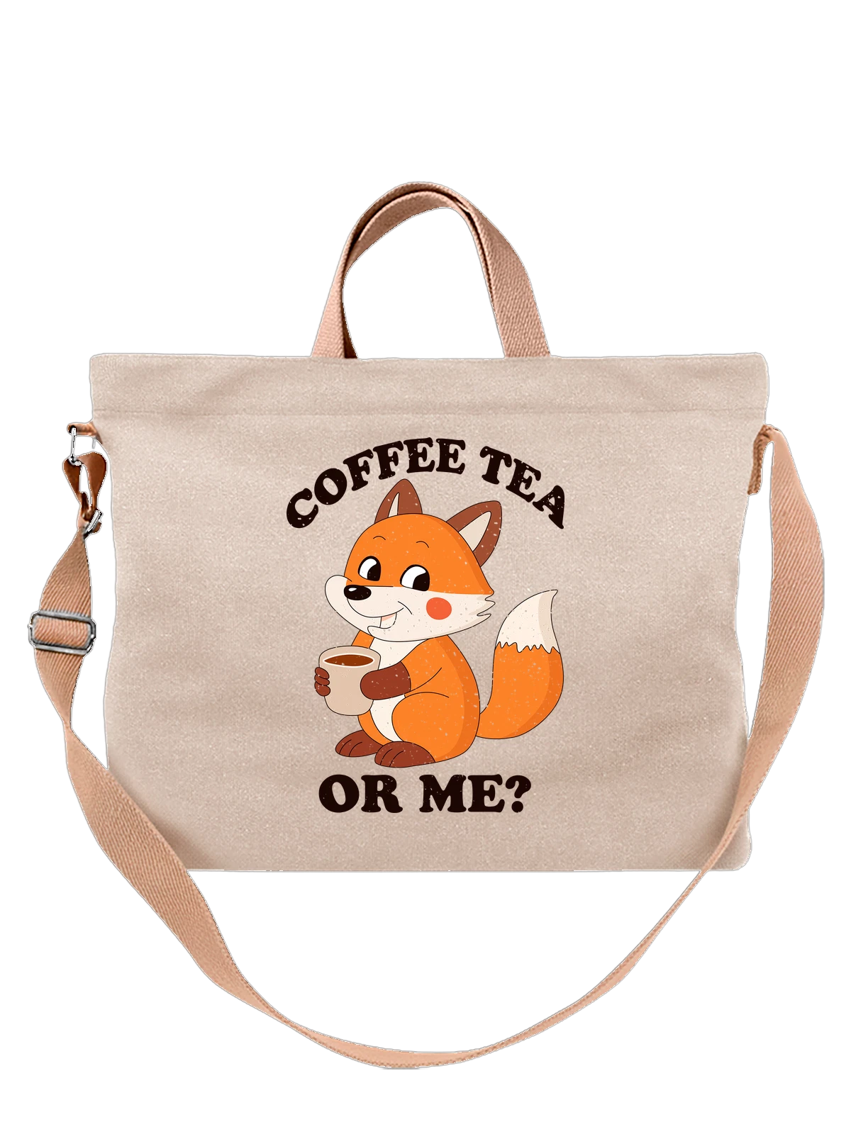 Сумка Лиса с кофе coffee tea or me белая с принтом — природная тематика — Белая, фото 1