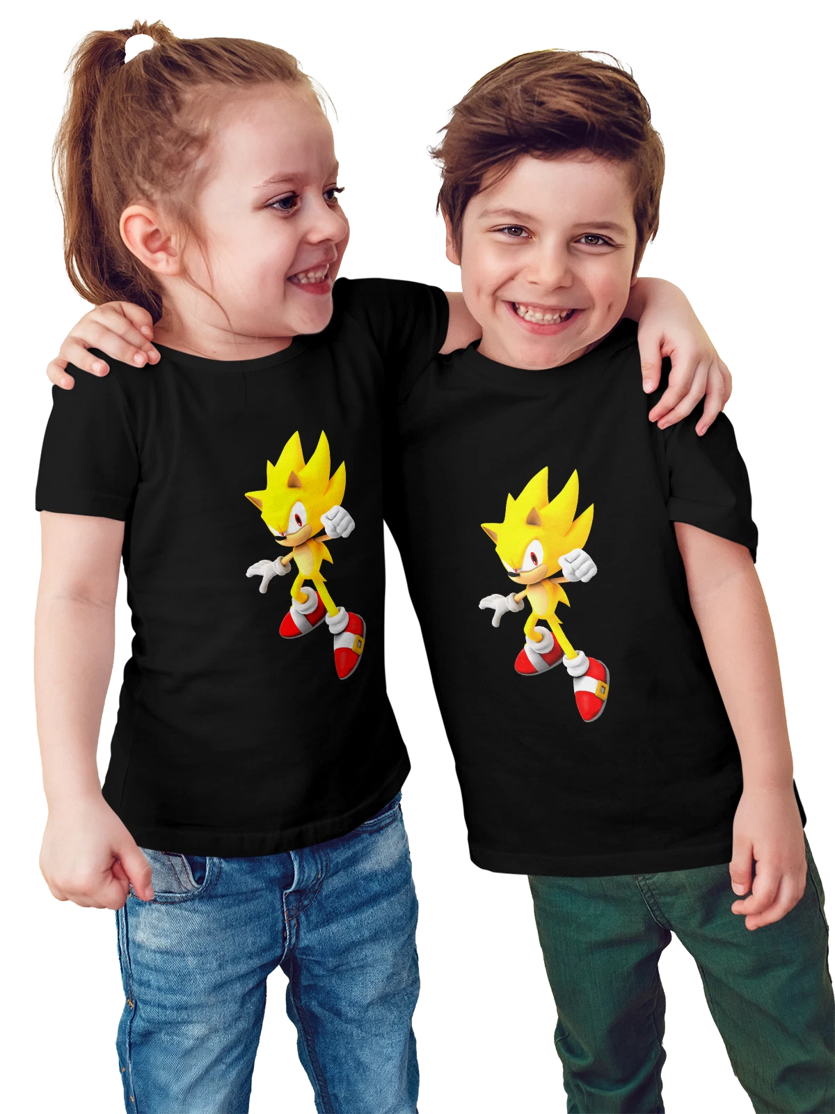 Футболка детская Супер Соник Super Sonic чёрная с принтом — фанатский принт — Чёрная, фото 1