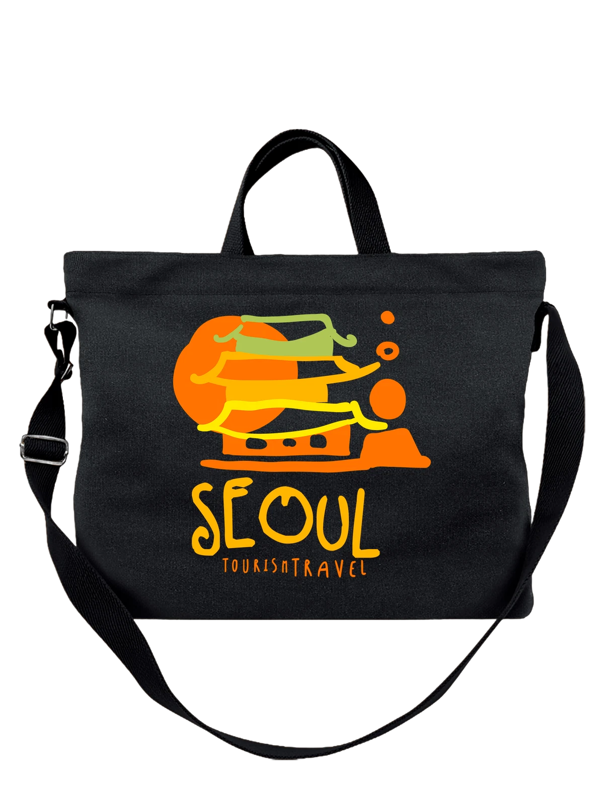 Сумка Сеул Seoul чёрная с принтом — футболка подростку — Чёрная, фото 1