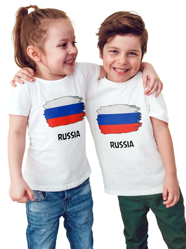 Футболка с флагом России Russia — Белая, фото 1