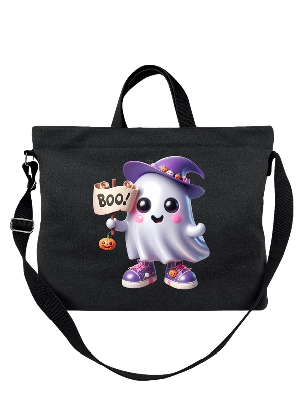 Сумка милый призрак в шляпе с табличкой BOO — Чёрная, фото 1