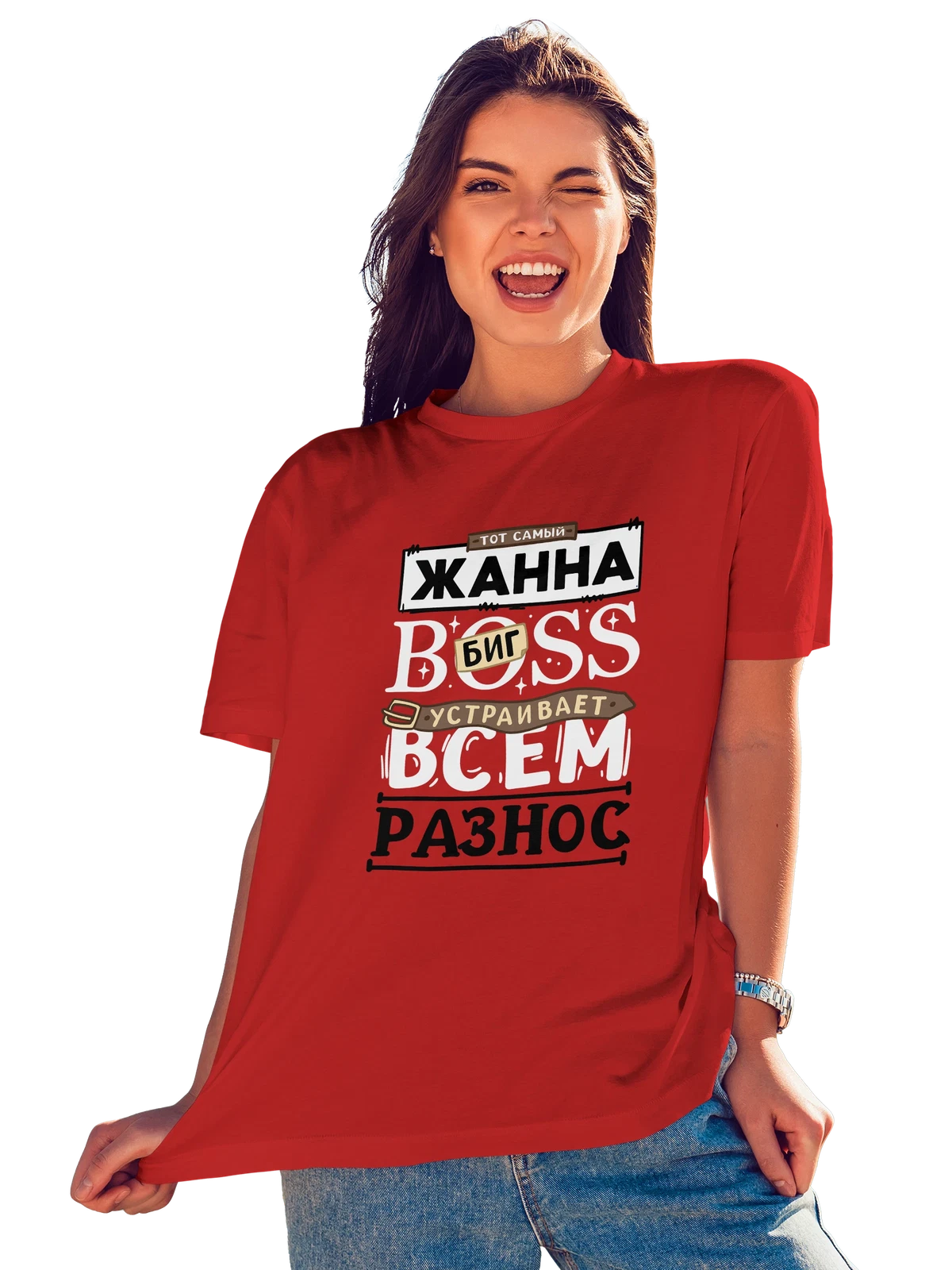 Футболка с именем Жанна красная с принтом — подарок женщине по имени Жанна — Красная, фото 1