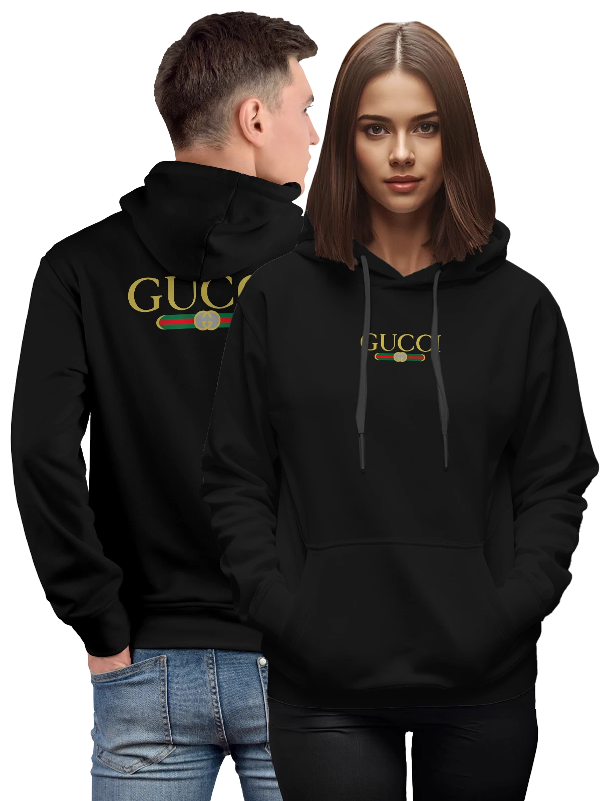 Худи Gucci чёрное с принтом — люксовый логотип — Чёрная, фото 1