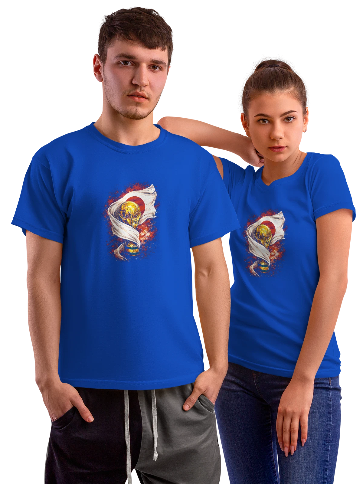 Футболка Кубок мира с флагом Японии на фоне пламени синяя с принтом — чемпион — Синяя, фото 1