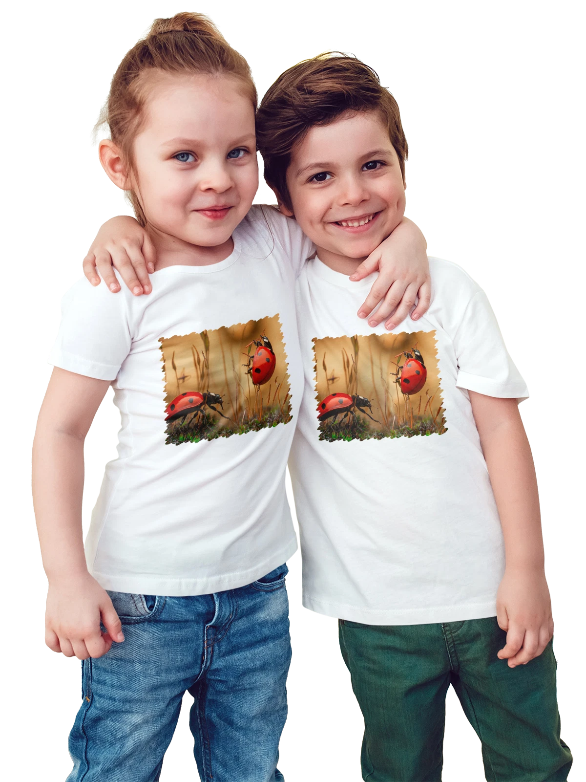 Футболка детская Макро Божьи коровки белая с принтом — живописное место — Белая, фото 1
