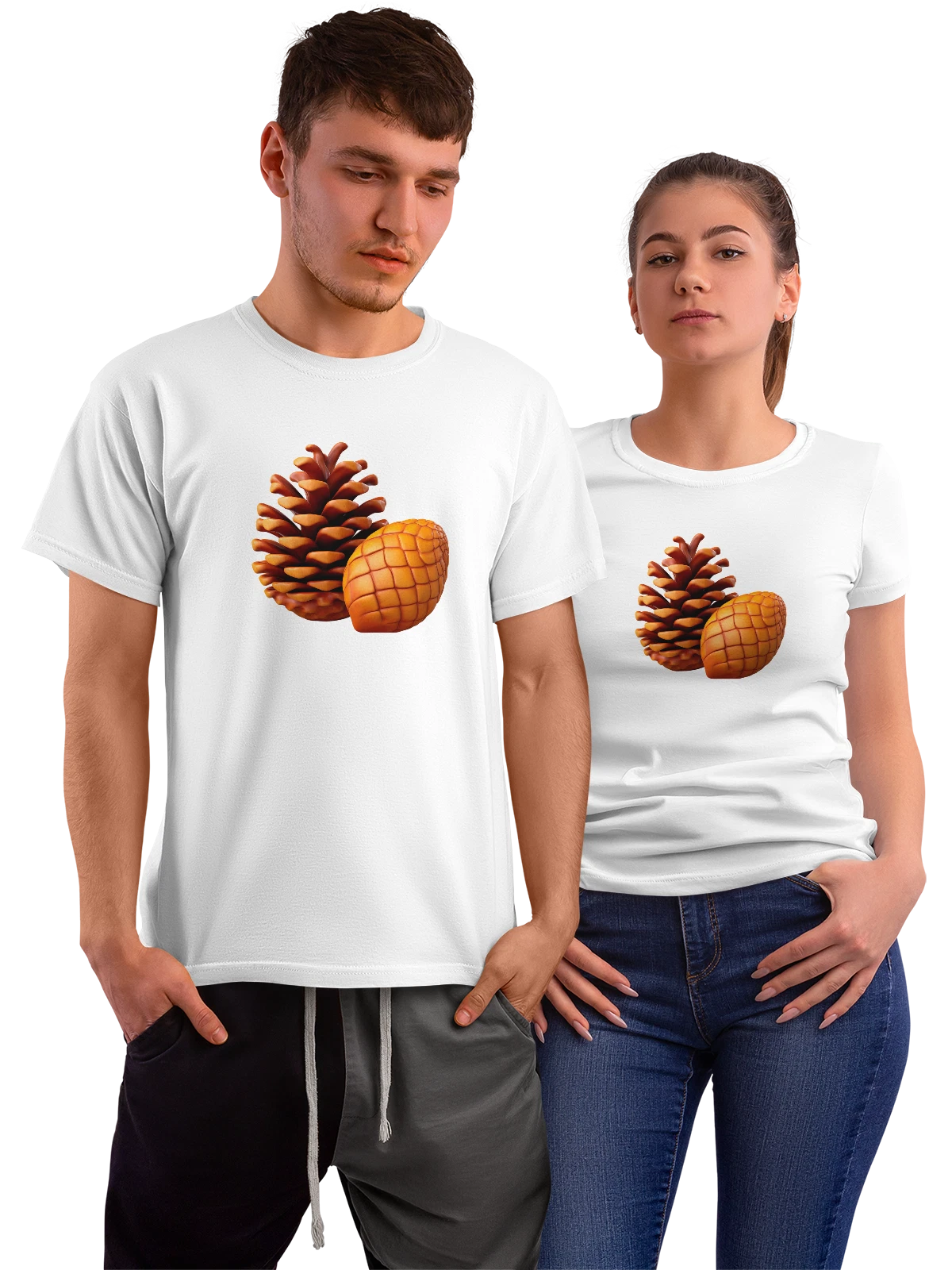 Футболка Сосновая шишка и кедровый орех на белом белая с принтом — природа — Белая, фото 1