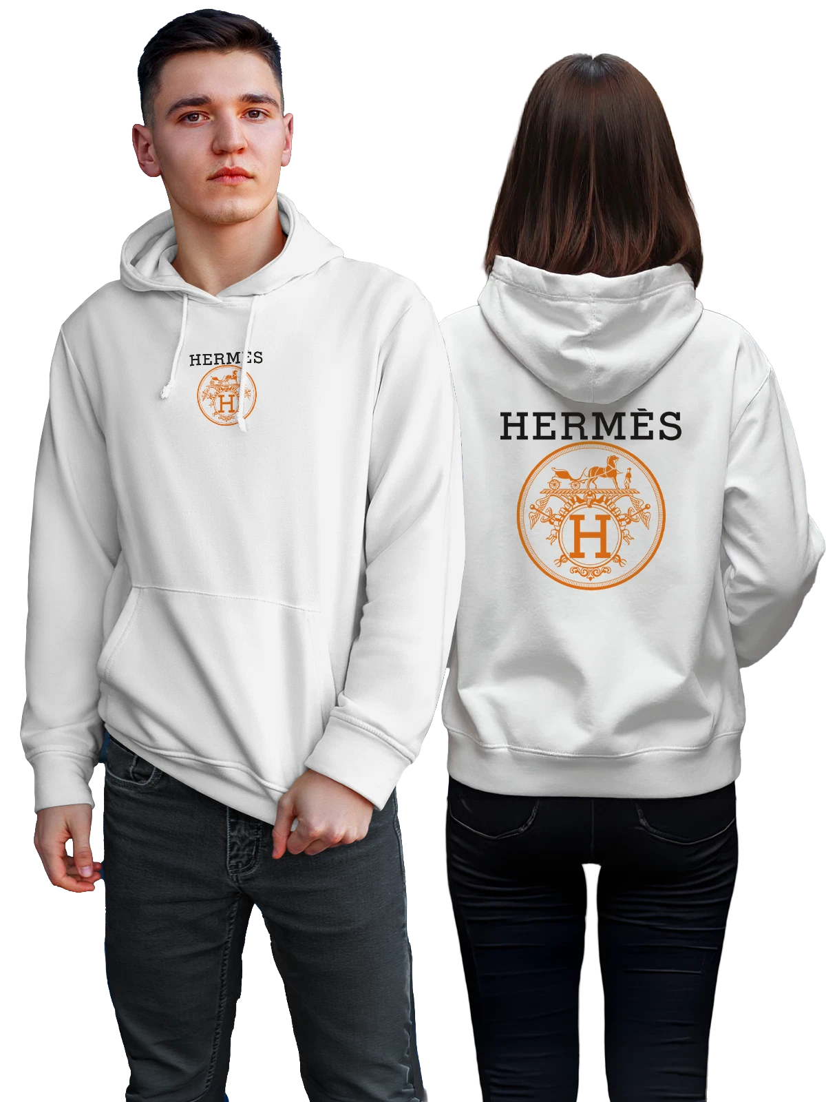 Худи Hermes белое с принтом — одноцветный принт — Белая, фото 1