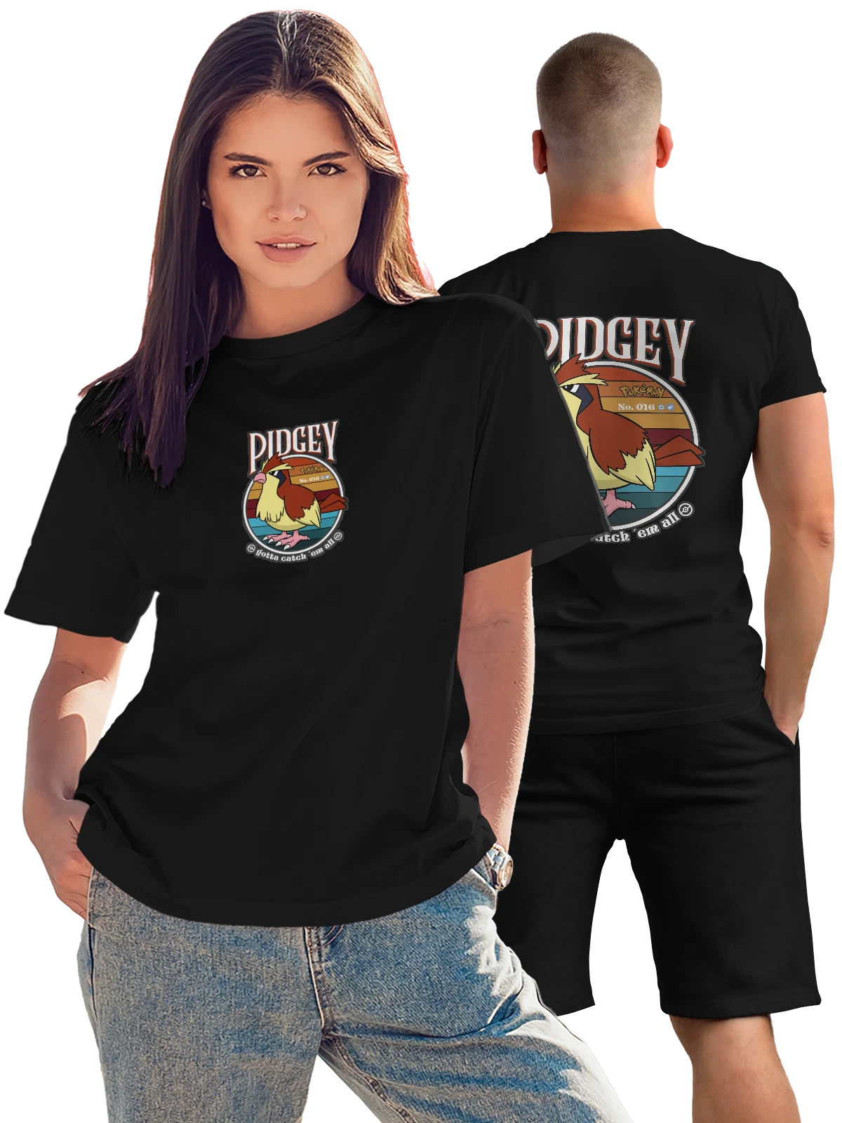 Футболка Покемон Пиджи No016 птица спрайт чёрная с принтом на спине — аниме персонаж — Чёрная, фото 1