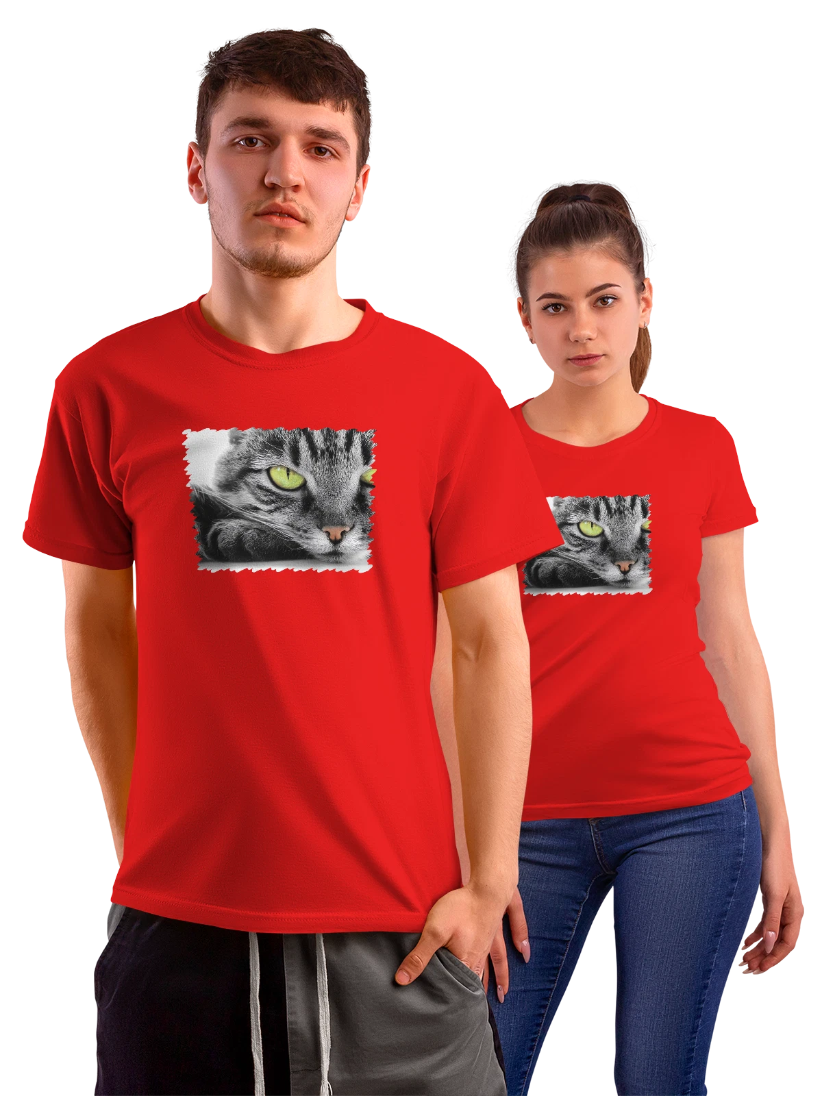 Футболка Животные cat красная с принтом — подарок зоолюбителю — Красная, фото 1