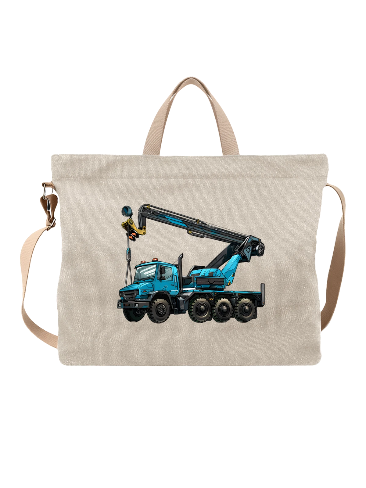 Сумка с blue mobile crane truck на шасси белая с принтом — heavy construction equipment — Белая, фото 1