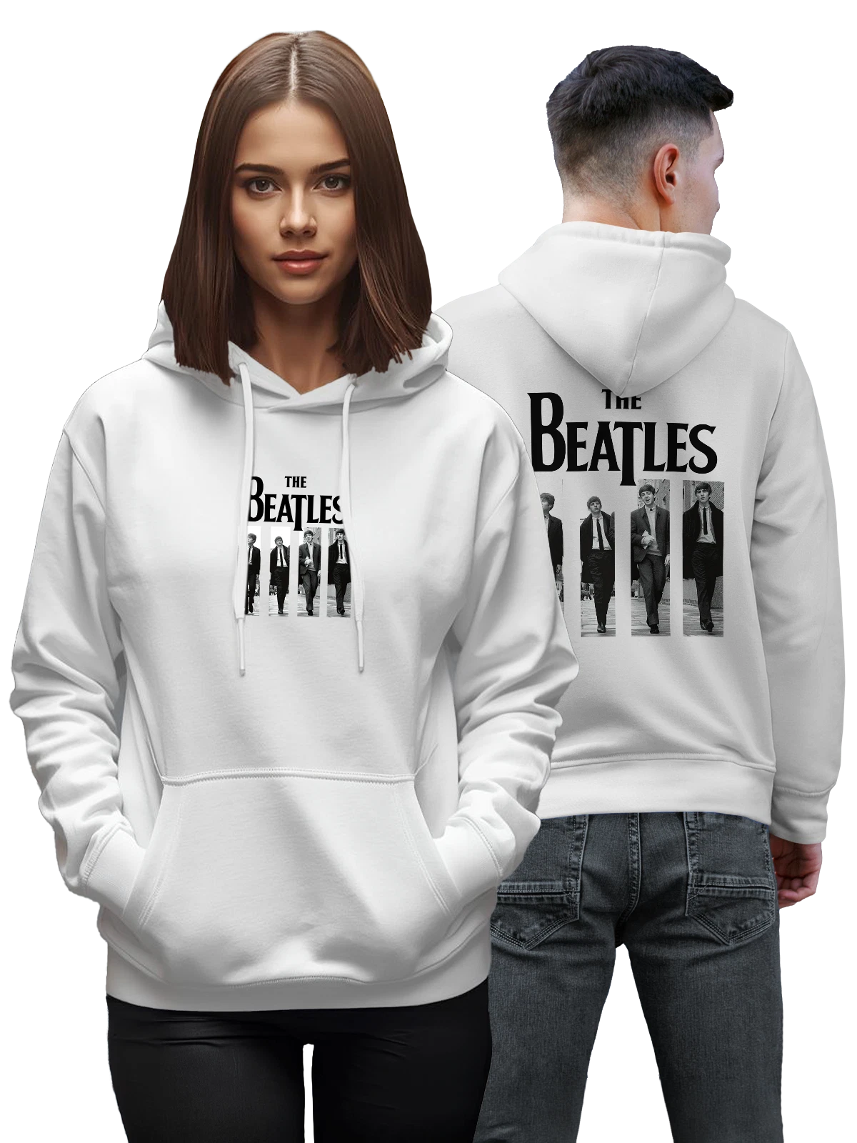 Худи The Beatles на городской улице белое с принтом — уличная сцена — Белая, фото 1