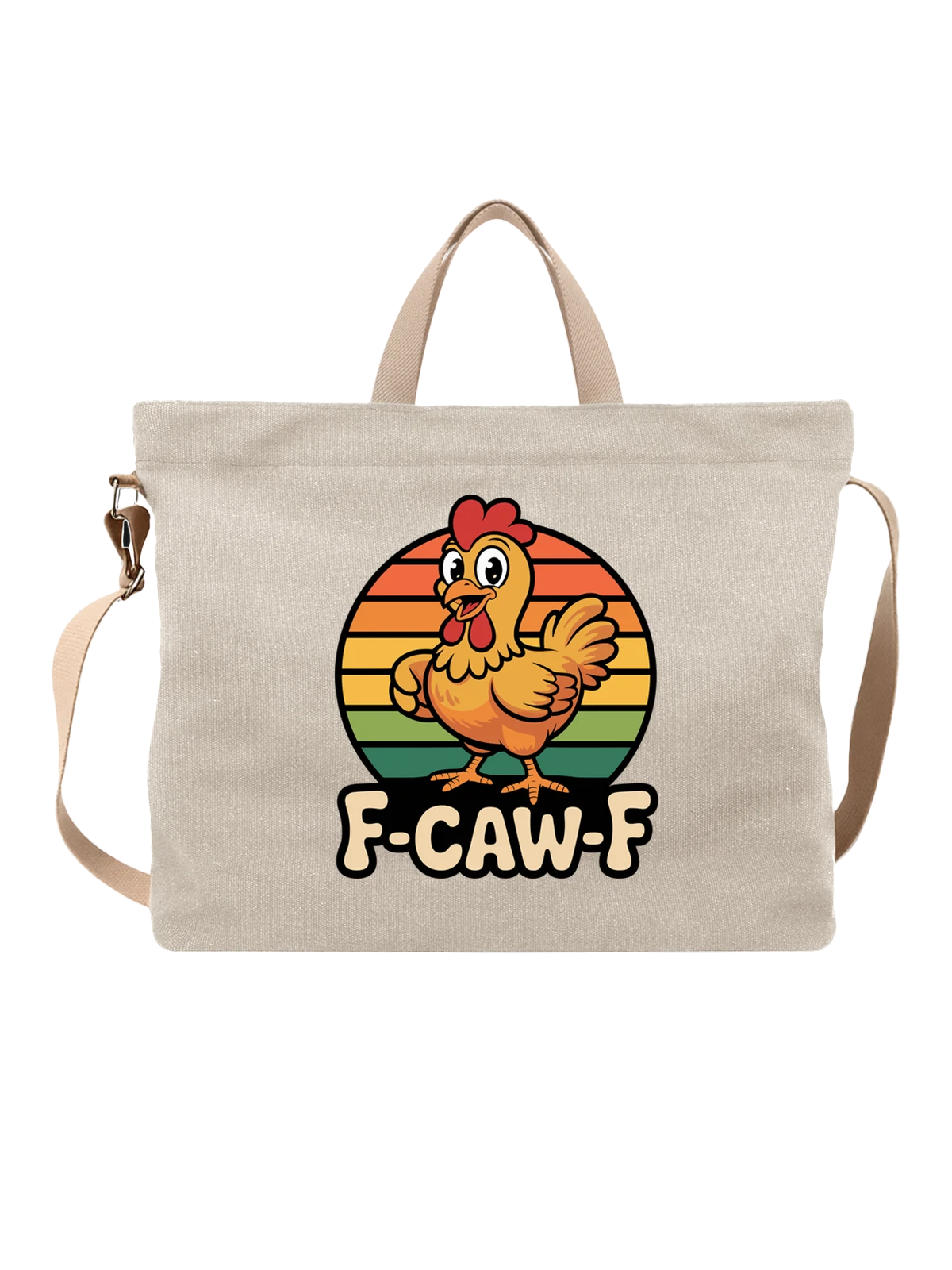 Сумка бежевая с принтом с курицей F-CAW-F ретро — фермерская тема — Бежевая, фото 1