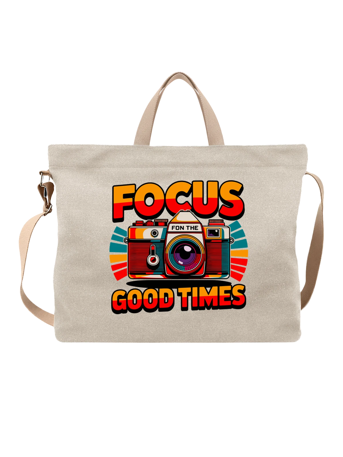 Сумка бежевая с принтом с винтажной камерой FON THE GOOD TIMES — старый фотоаппарат — Бежевая, фото 1
