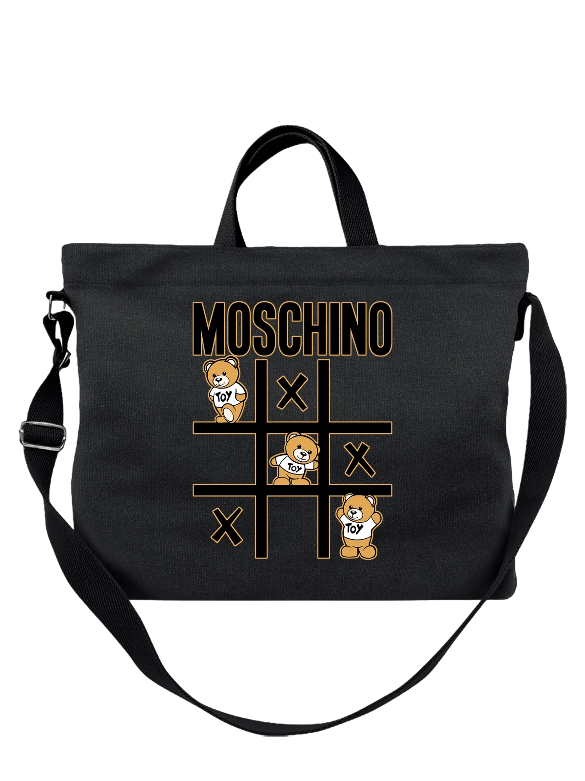 Сумка Moschino чёрная с принтом — цветной принт — Чёрная, фото 1