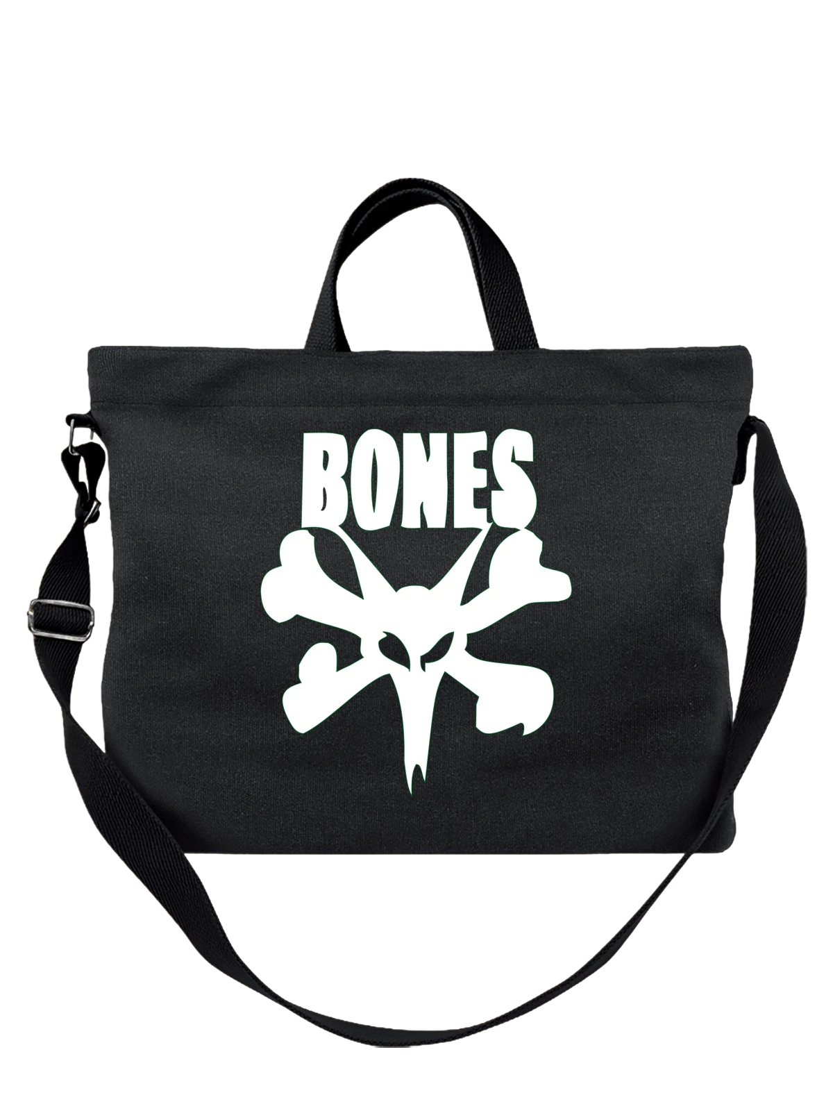 Сумка Bones чёрная с принтом — уличная эстетика — Чёрная, фото 1