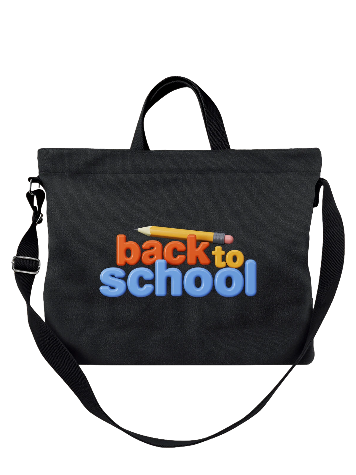 Сумка чёрная с принтом с надписью back to school и карандашом — учебный год — Чёрная, фото 1