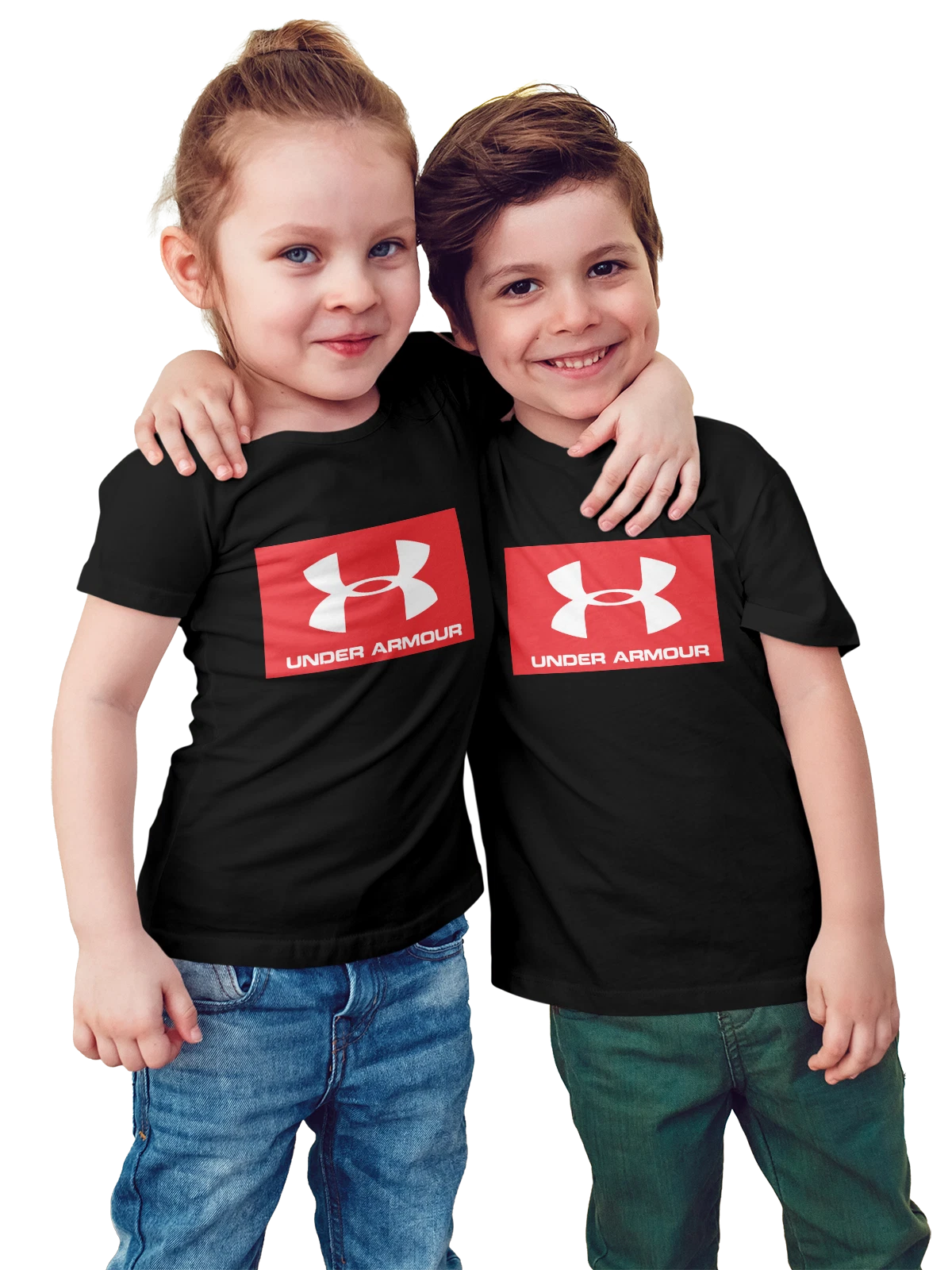 Футболка детская Under Armour логотип на красном фоне чёрная с принтом — спортивная экипировка — Чёрная, фото 1