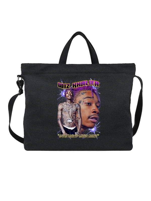 Сумка чёрная с принтом Wiz Khalifa портрет и надпись Think Alone — Чёрная, фото 1
