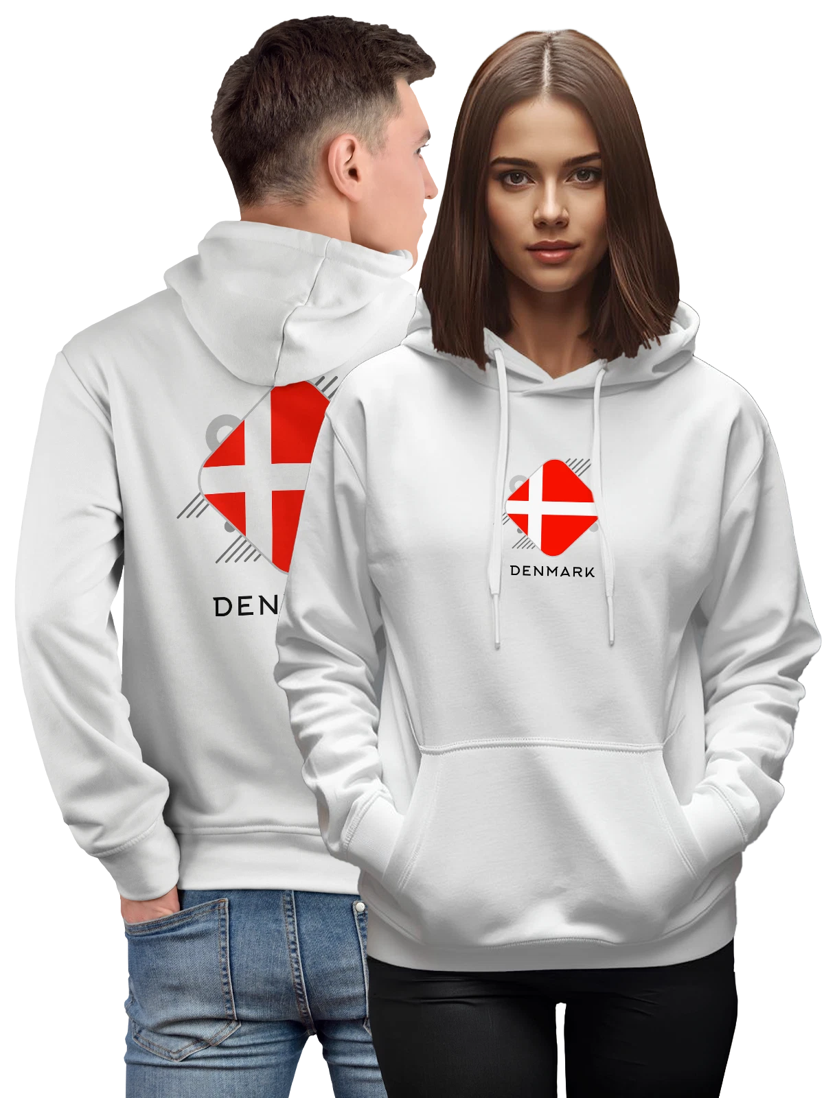 Худи Флаг Дании Denmark белое с принтом — национальная символика — Белая, фото 1